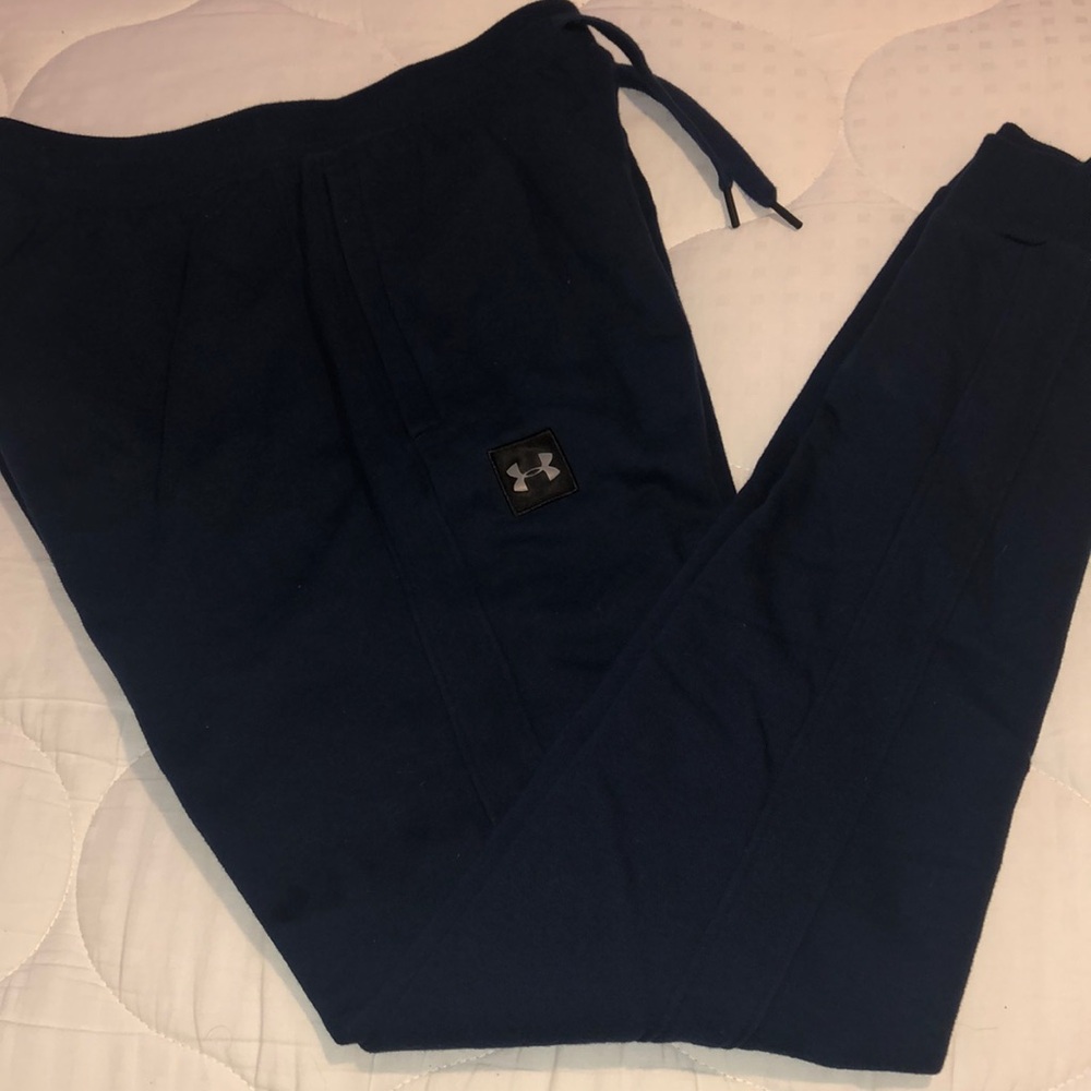 Under Armour Joggers Navy Blue Pockets Size Small Cuffed Legs